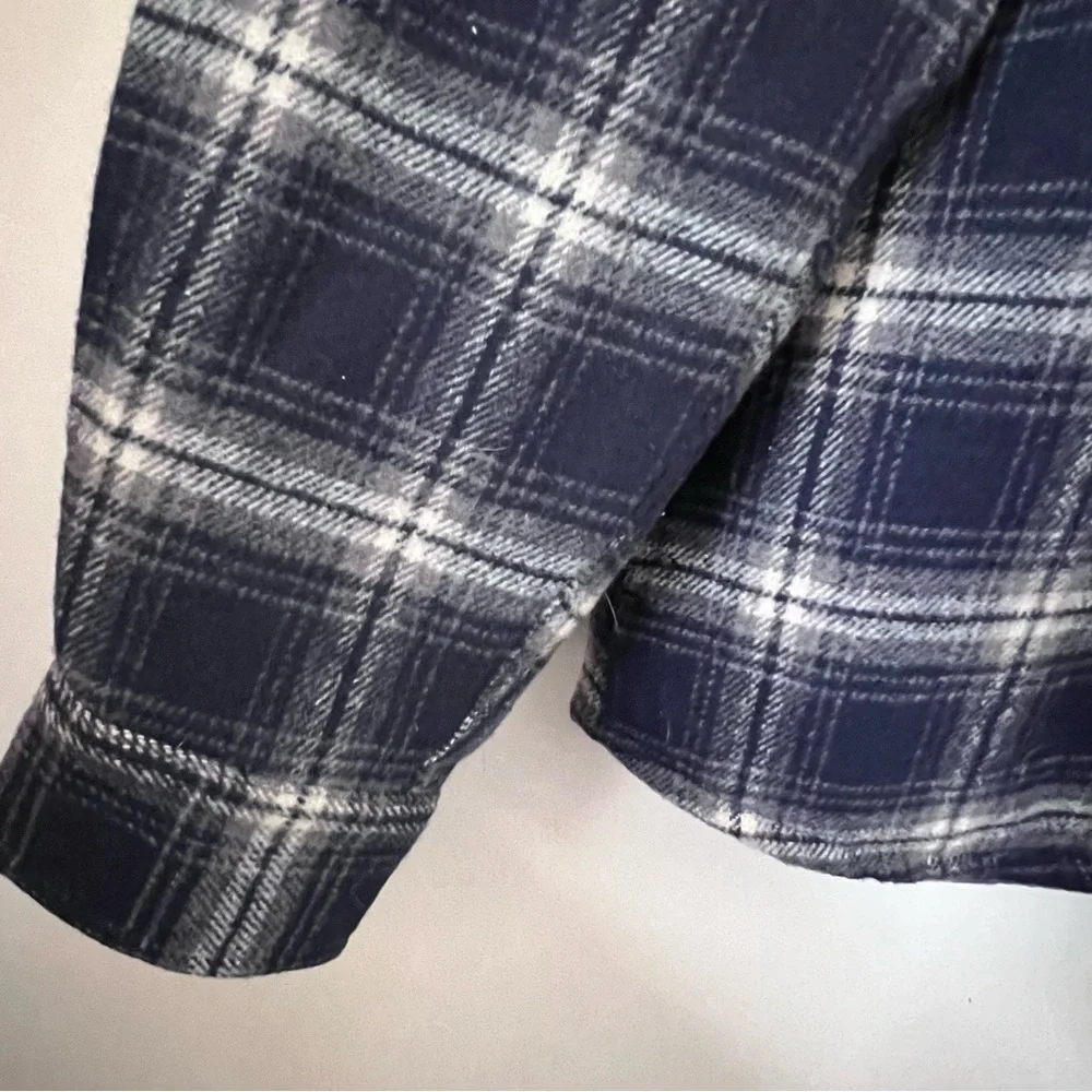 JACHS Men's Plaid Thick Quilted Blue Shirt Jacket Wool Blend Lumberjack Layering